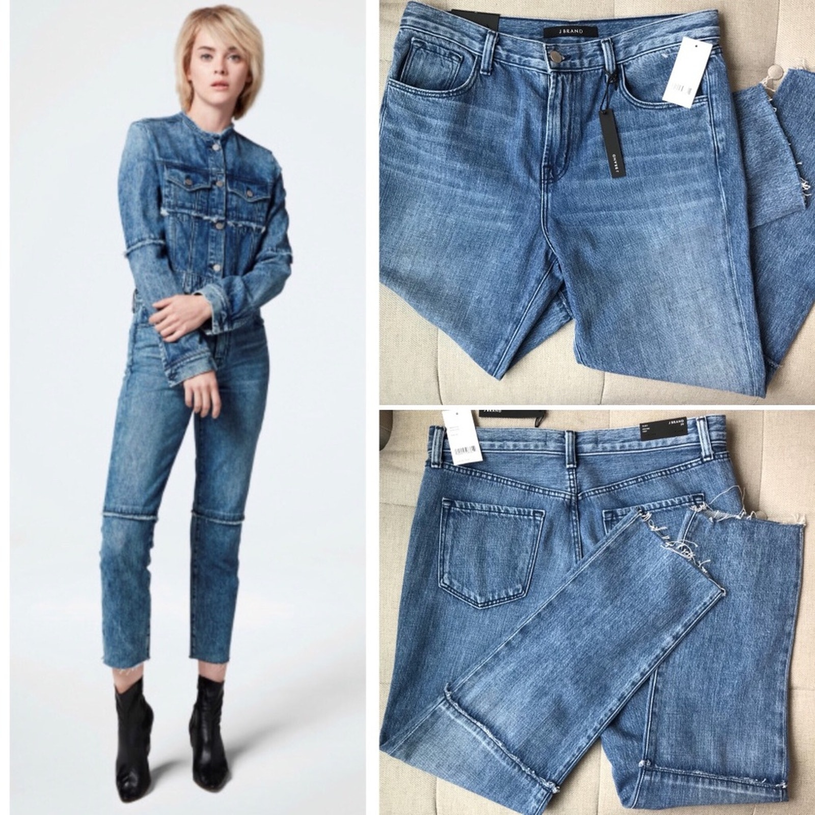 J Brand Ruby High Rise Raw Hem Strait Crop Jeans Satellite Blue Womens 29 278